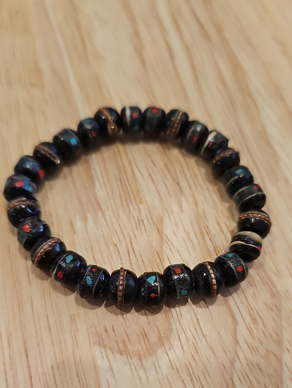 Black Horn Mala Stretch Beaded Bracelet